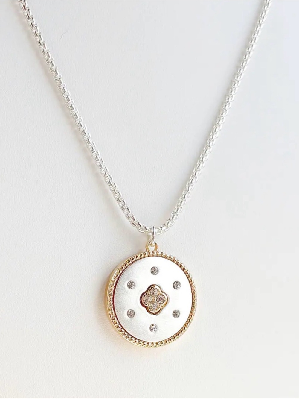 Gold & Silver Satin Round Pendant Necklace - Park Lane 16” + 3”